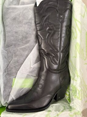 Sam Edelman Black Leather Western Knee-High Boots